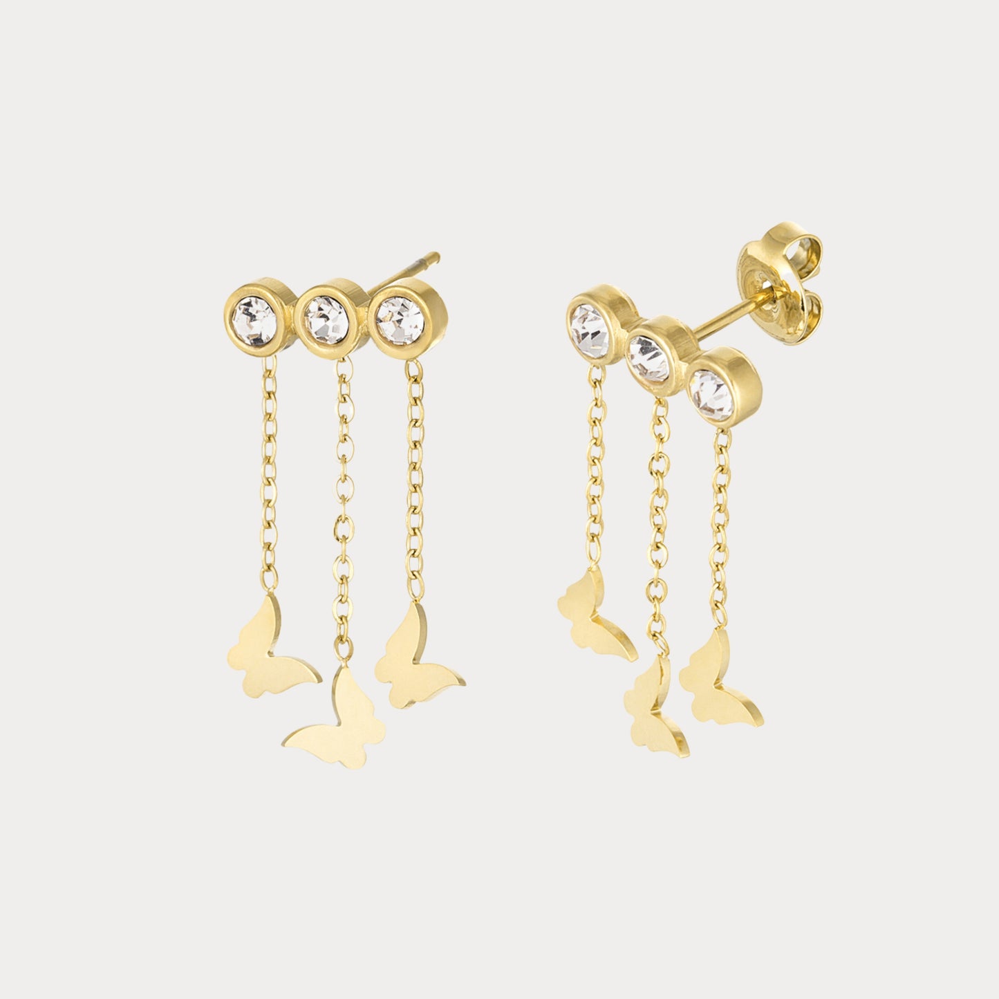 Three Butterfly Earrings - gold