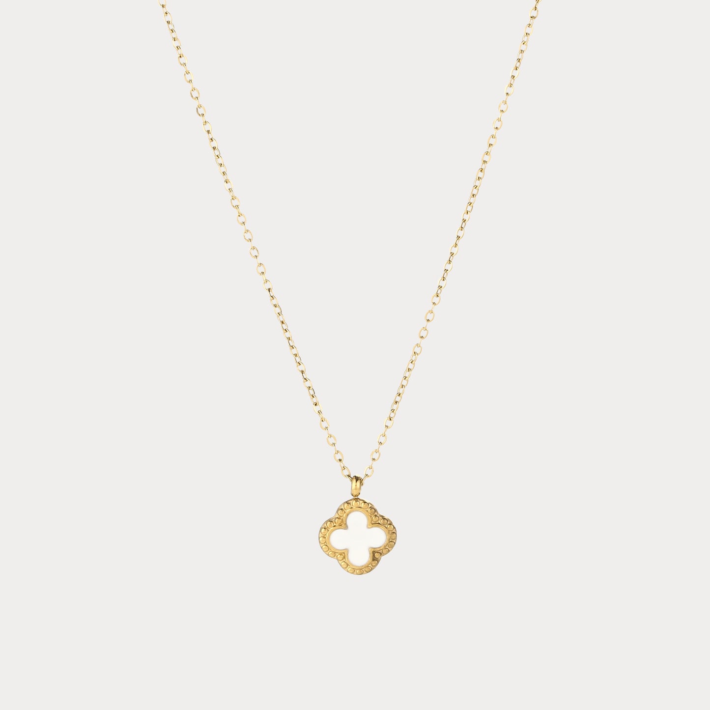 Small White Clover Necklace - gold
