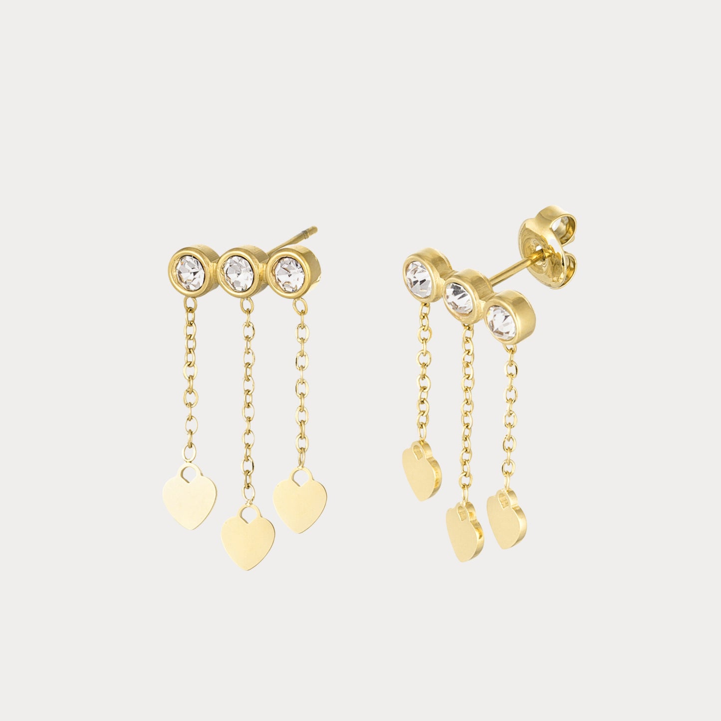Three Heart Earrings - gold