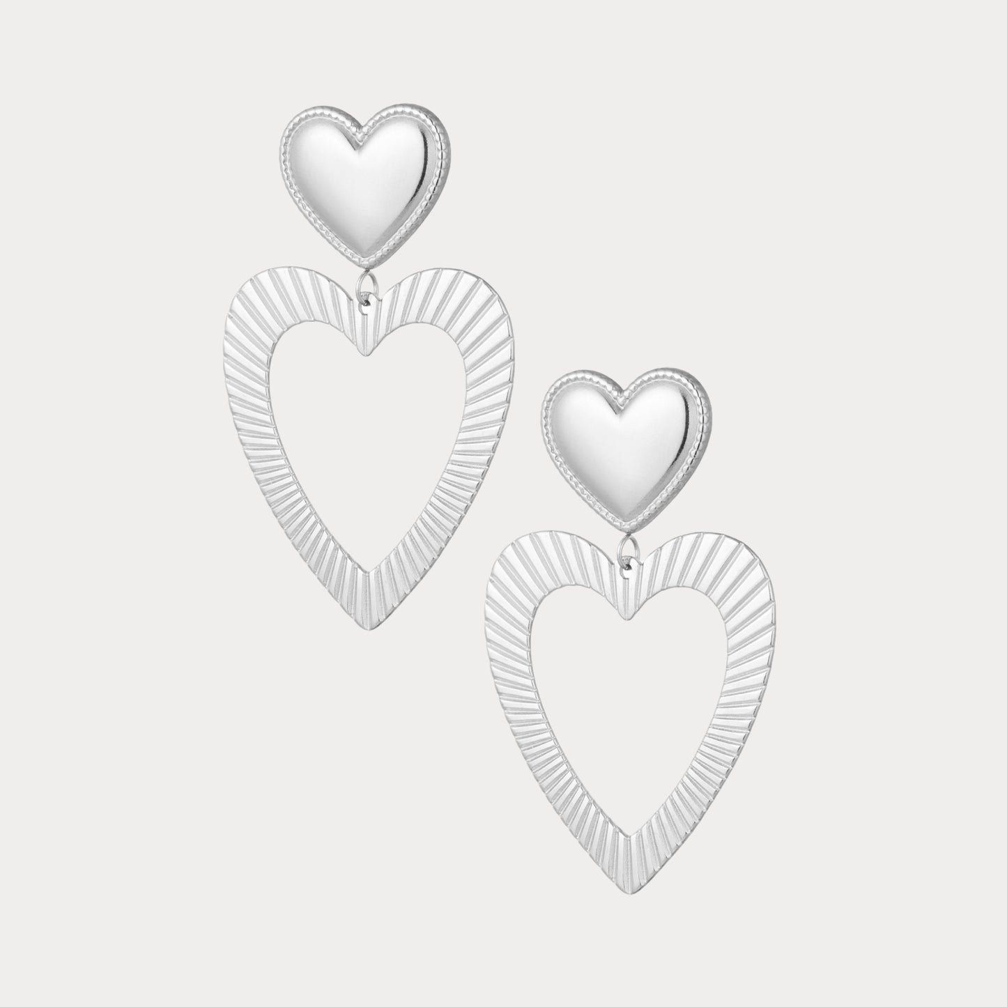 Double Heart Earrings - silver