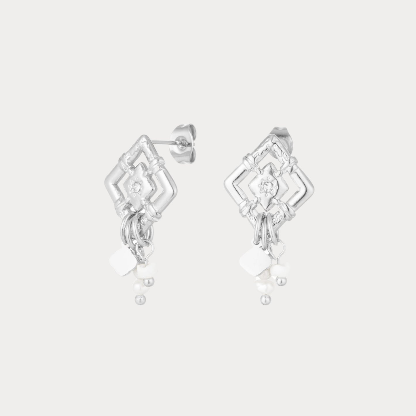 Diamond Beads Earrings - silver