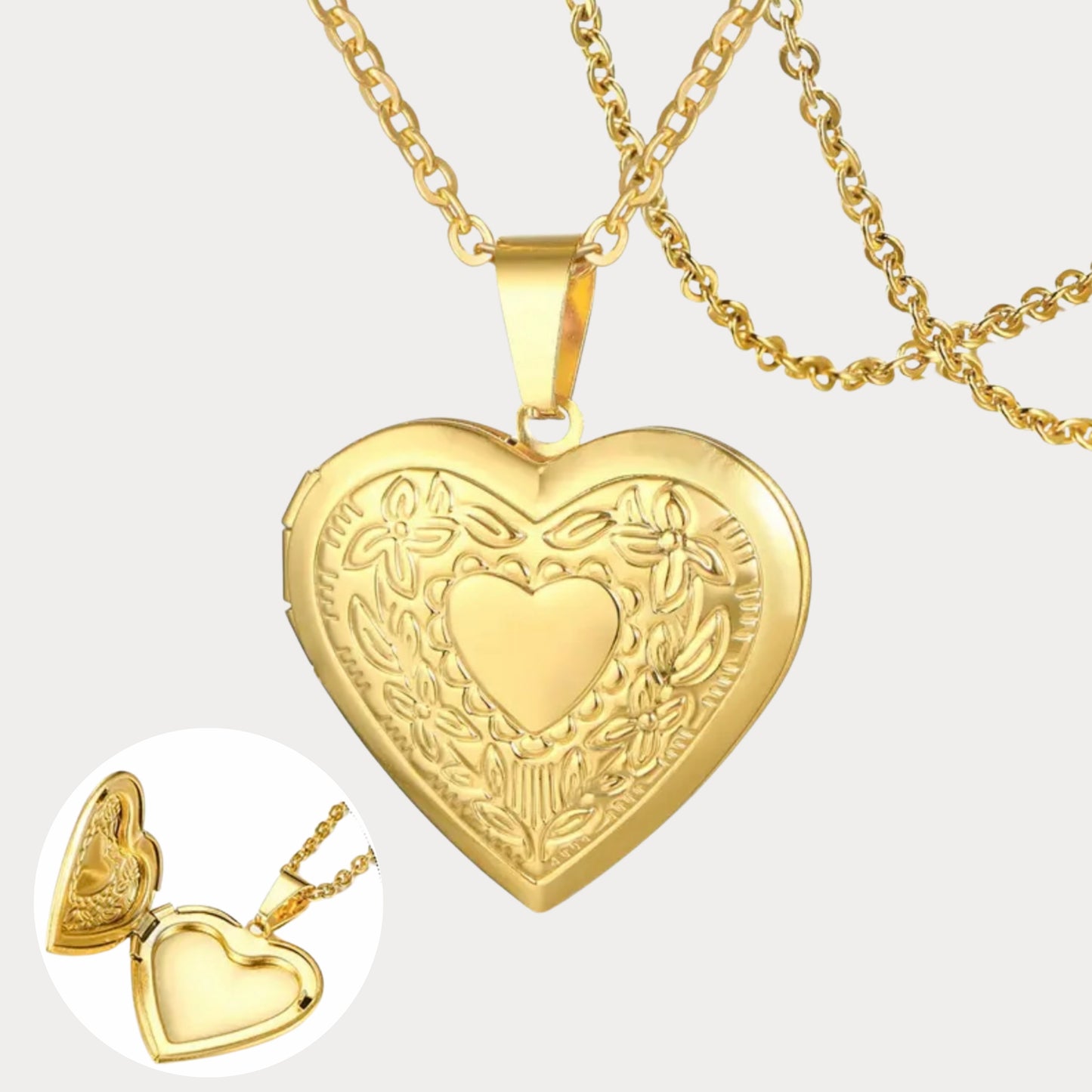 Vintage Heart Frame Necklace - gold