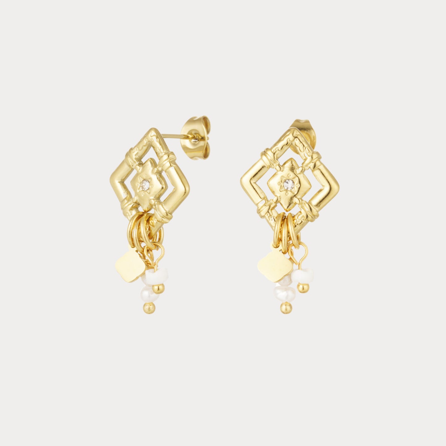 Diamond Beads Earrings - gold