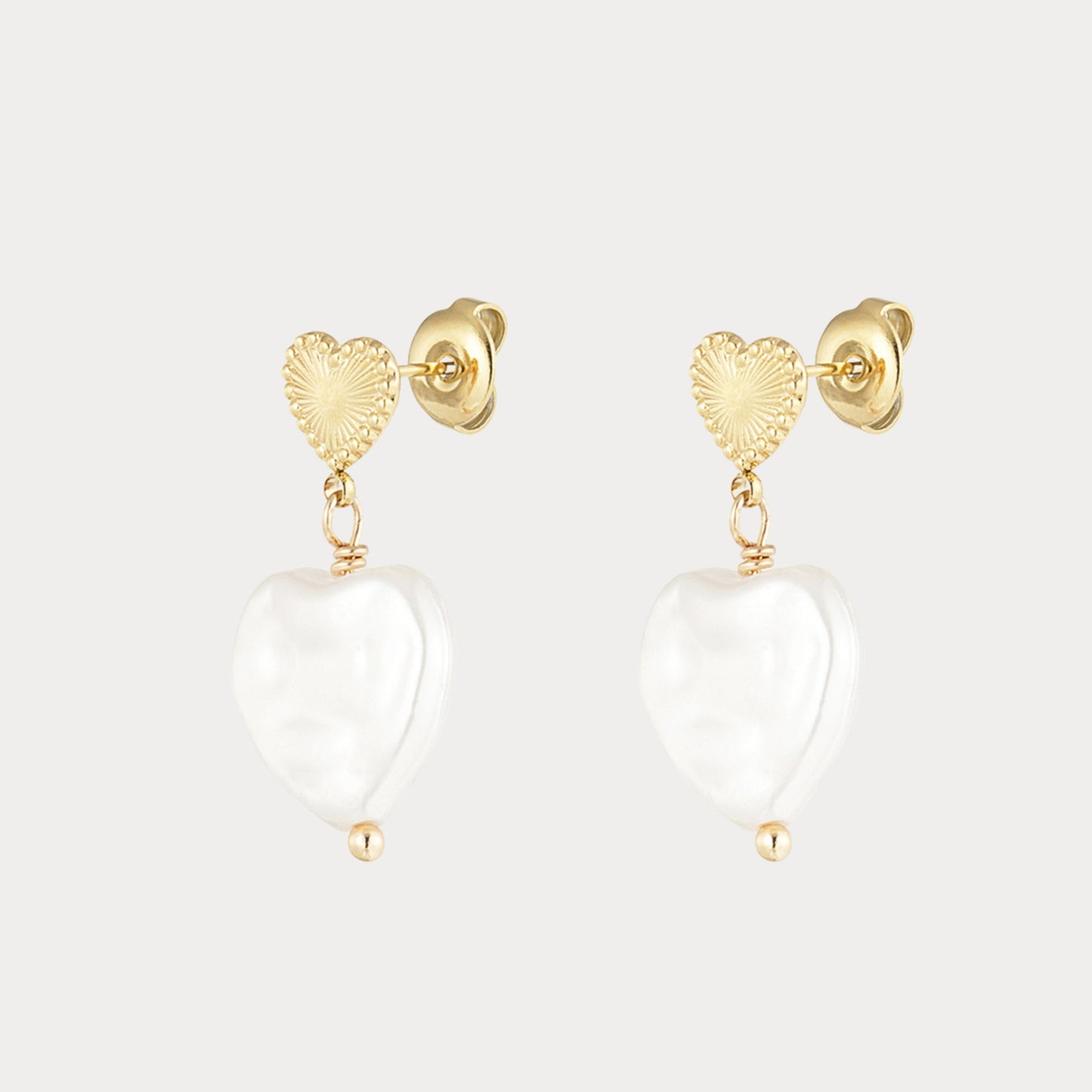 Big Pearl Heart Earrings - gold