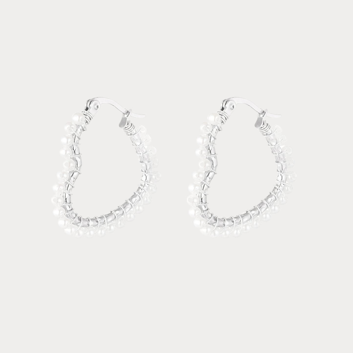 Pearl Heart Hoop Earrings - silver