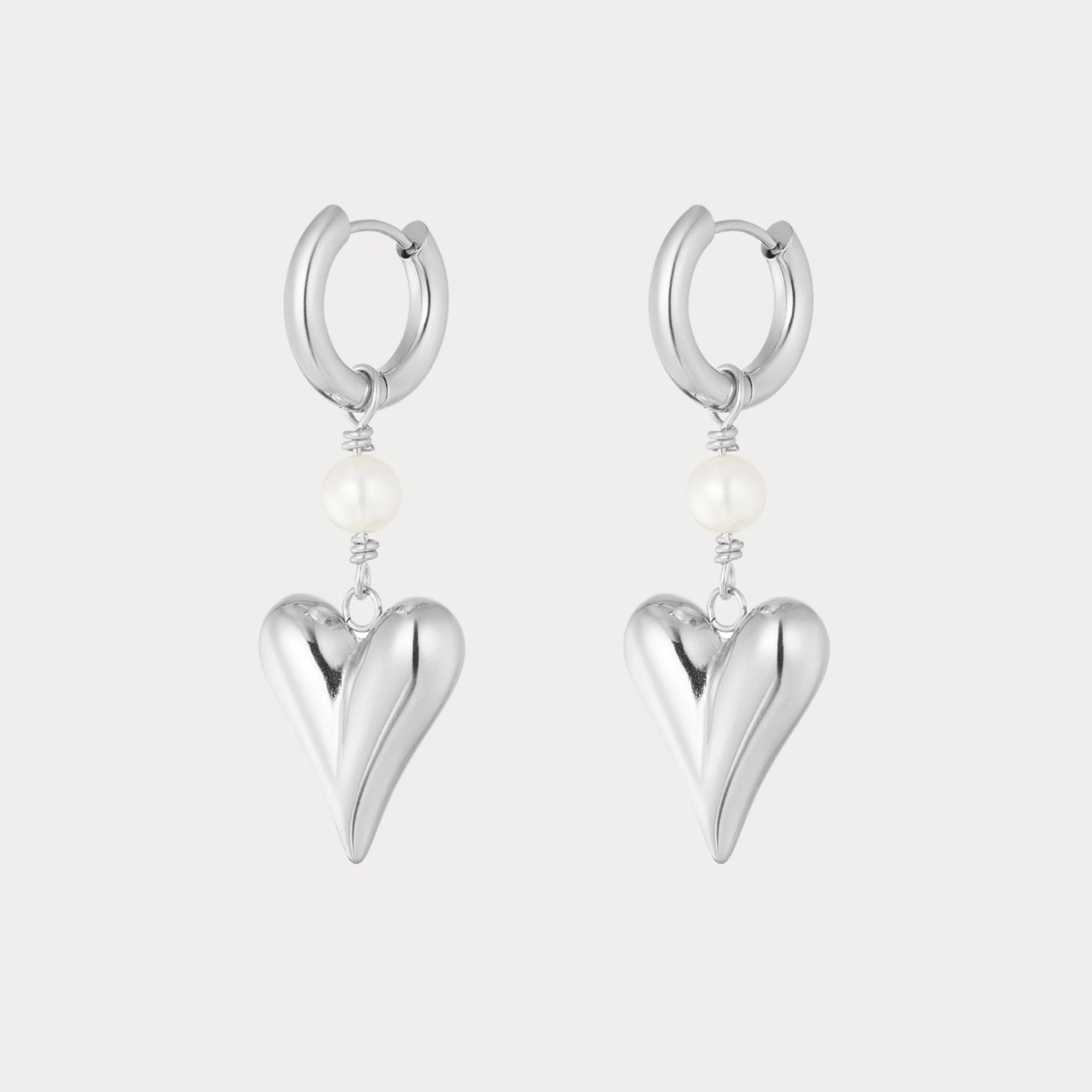 Hanging Heart Earrings - silver