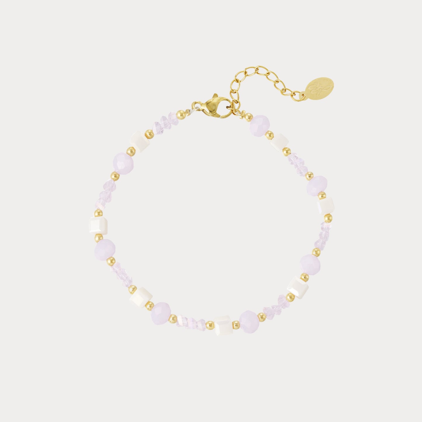 Pale Pink Beaded Bracelet - gold