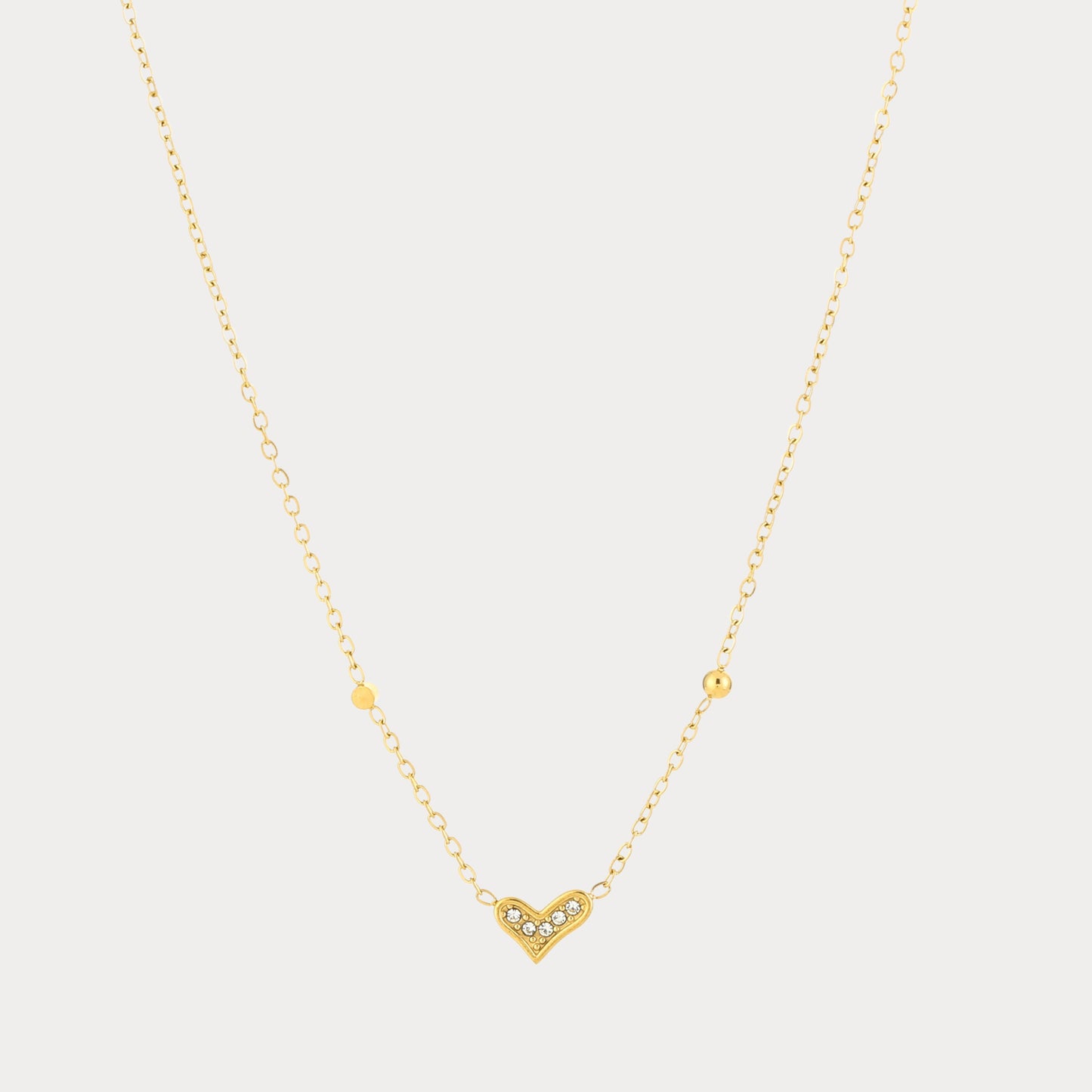Small Stone Heart Necklace - gold