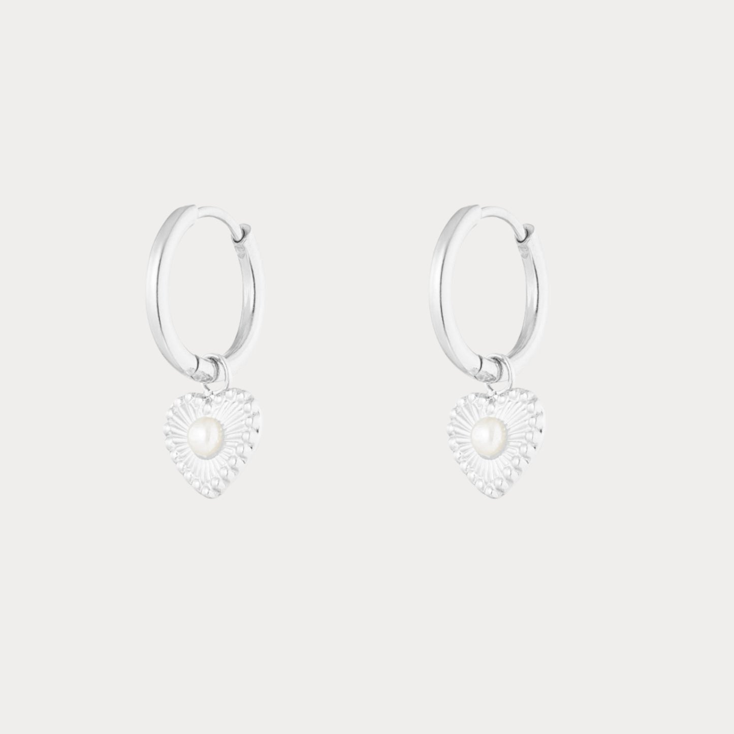 Pearl Heart Earrings - silver