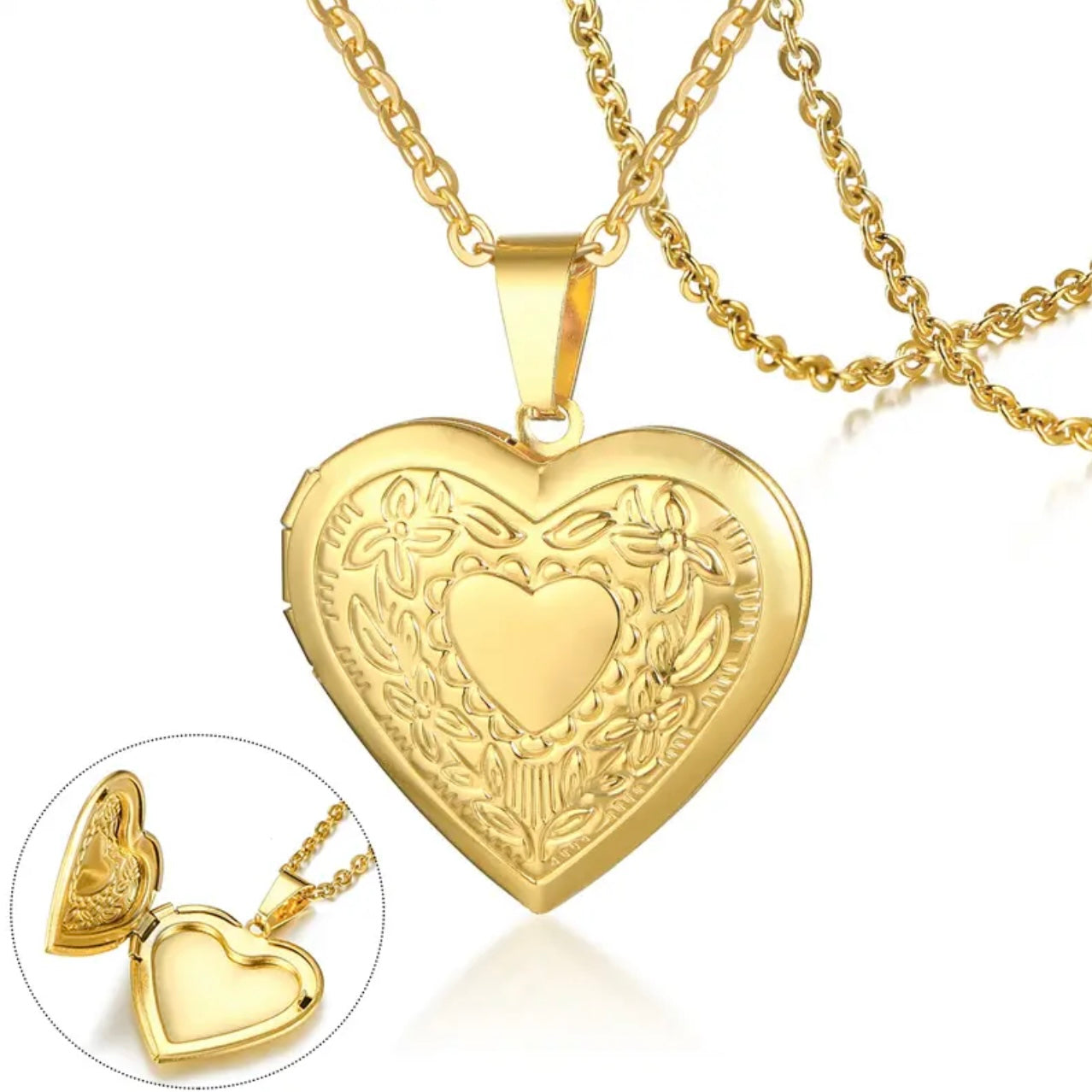 Vintage Heart Frame Necklace - gold