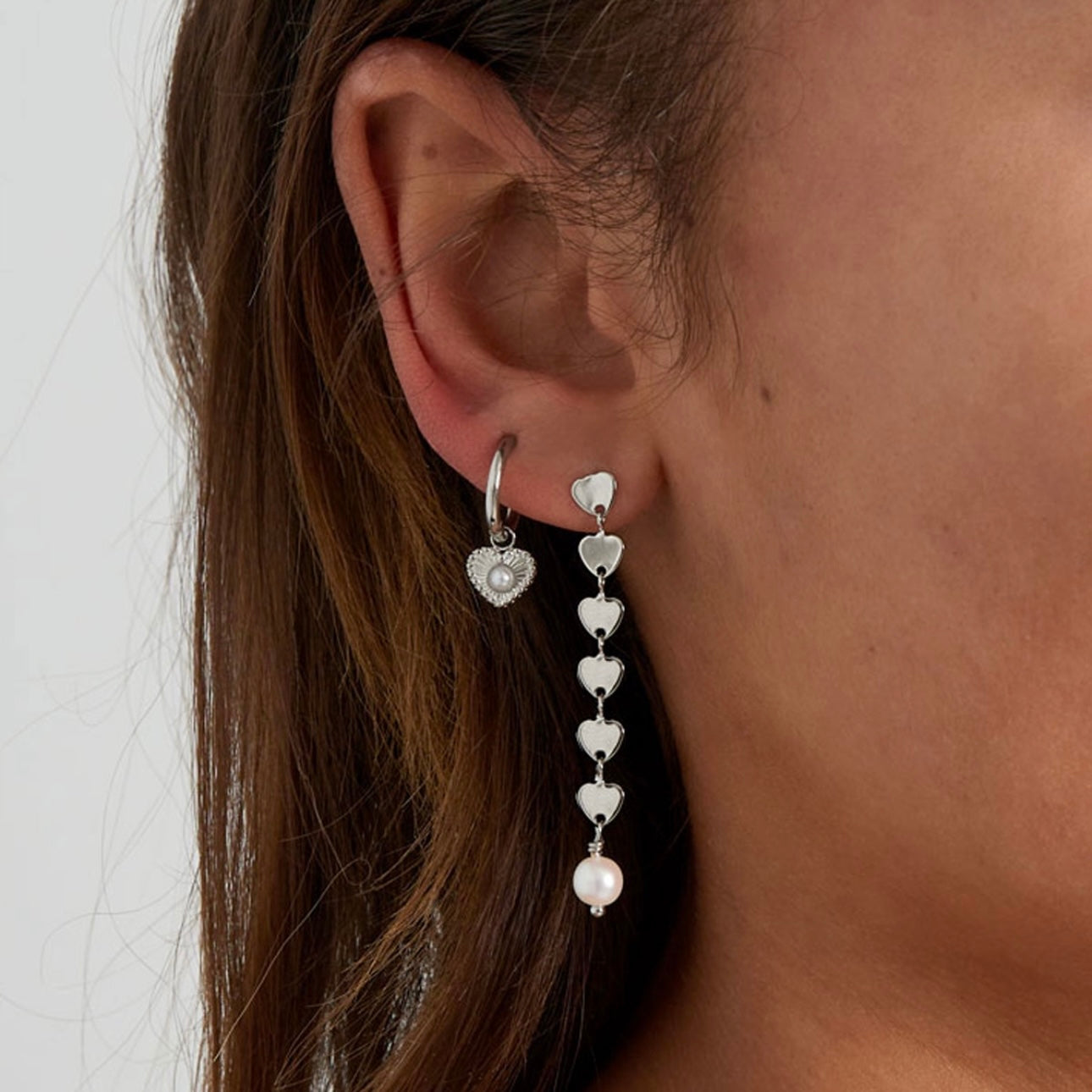 Pearl Heart Earrings - silver