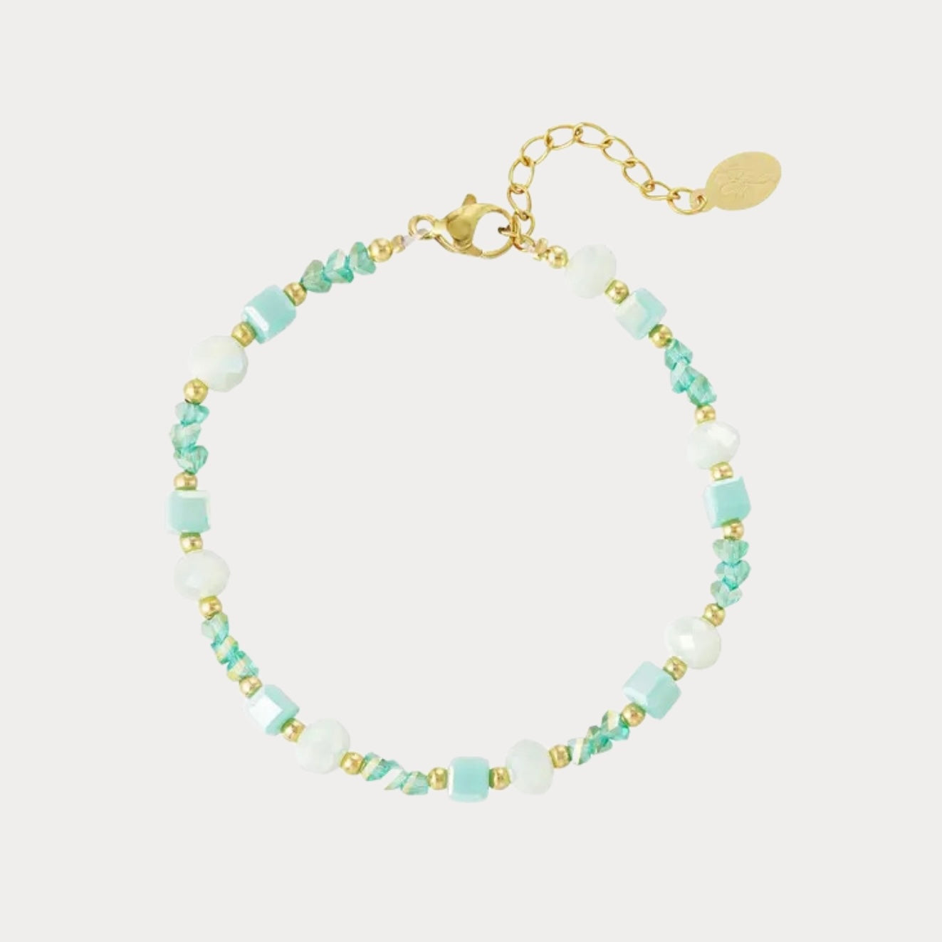 Bracelet Beaded Green - gold