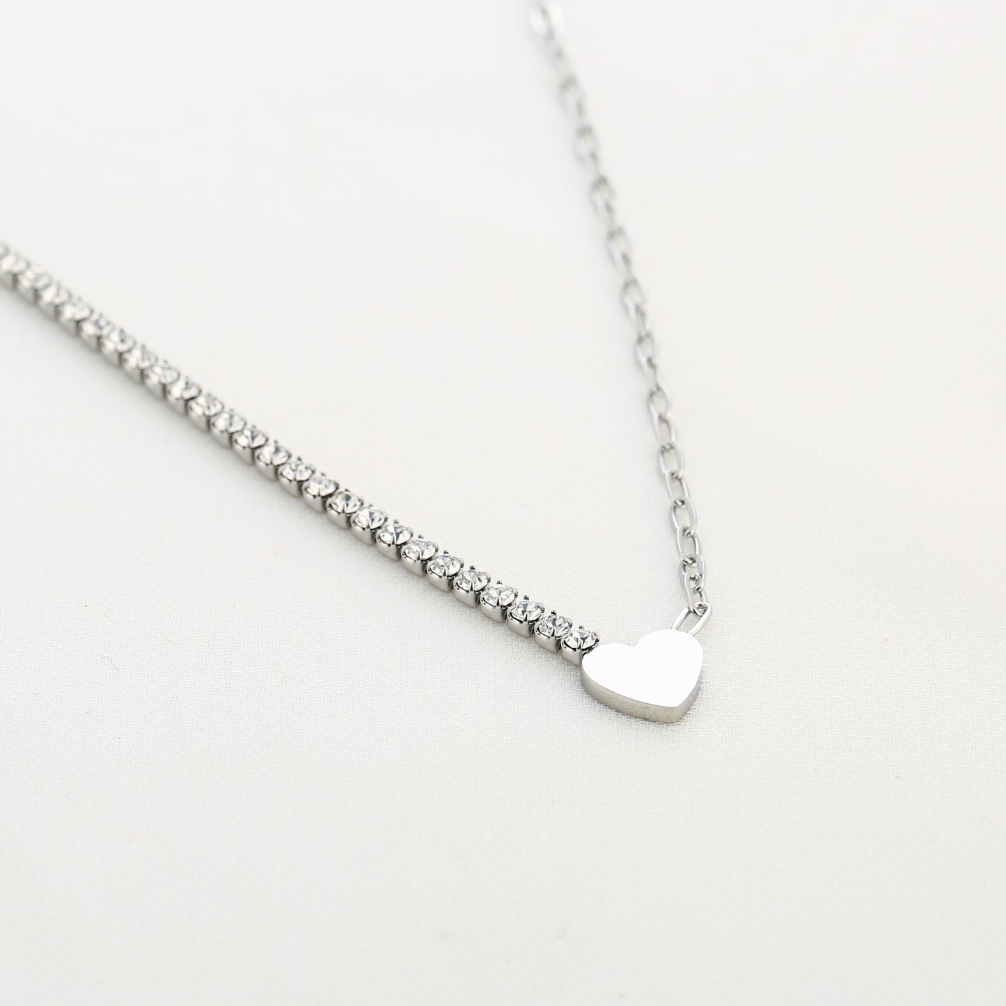 Tennis Heart Necklace - silver