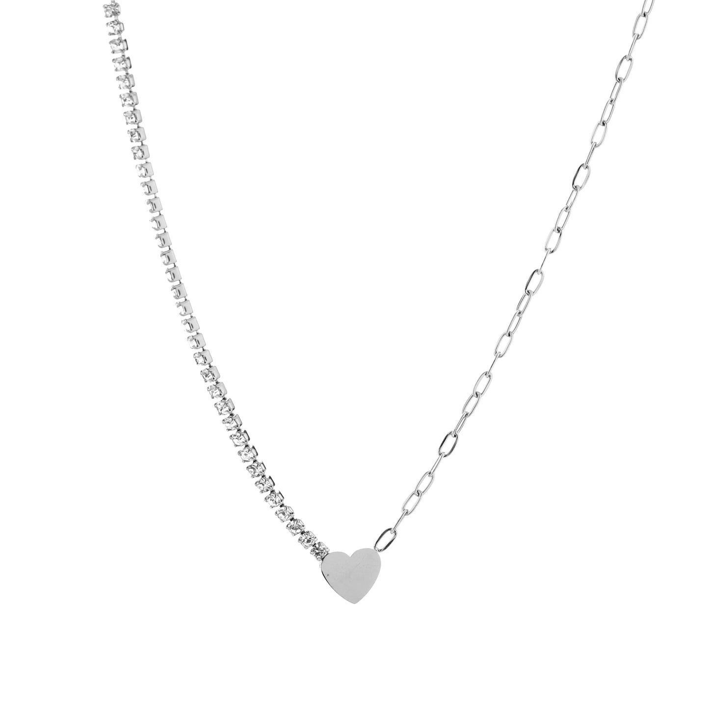 Tennis Heart Necklace - silver
