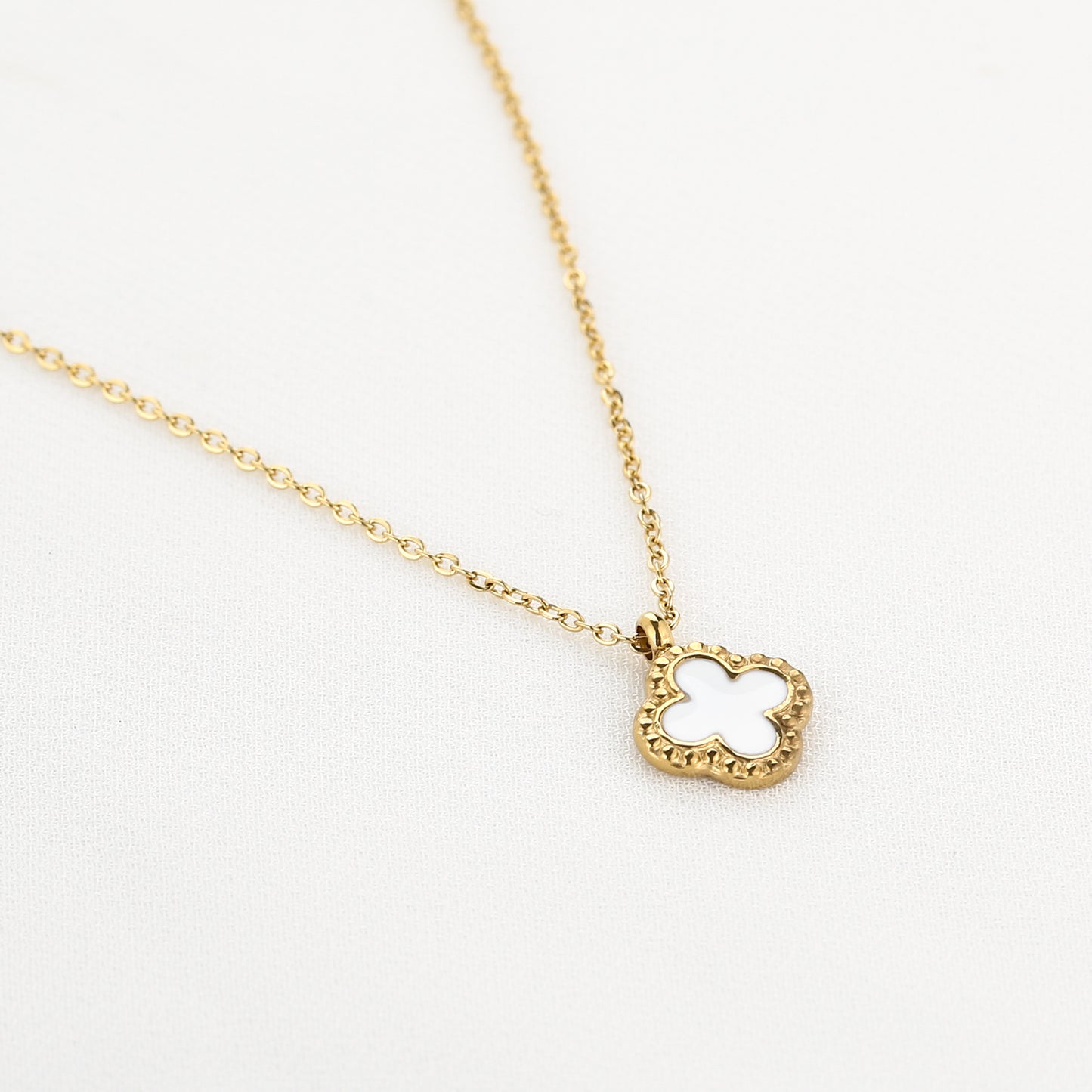 Small White Clover Necklace - gold