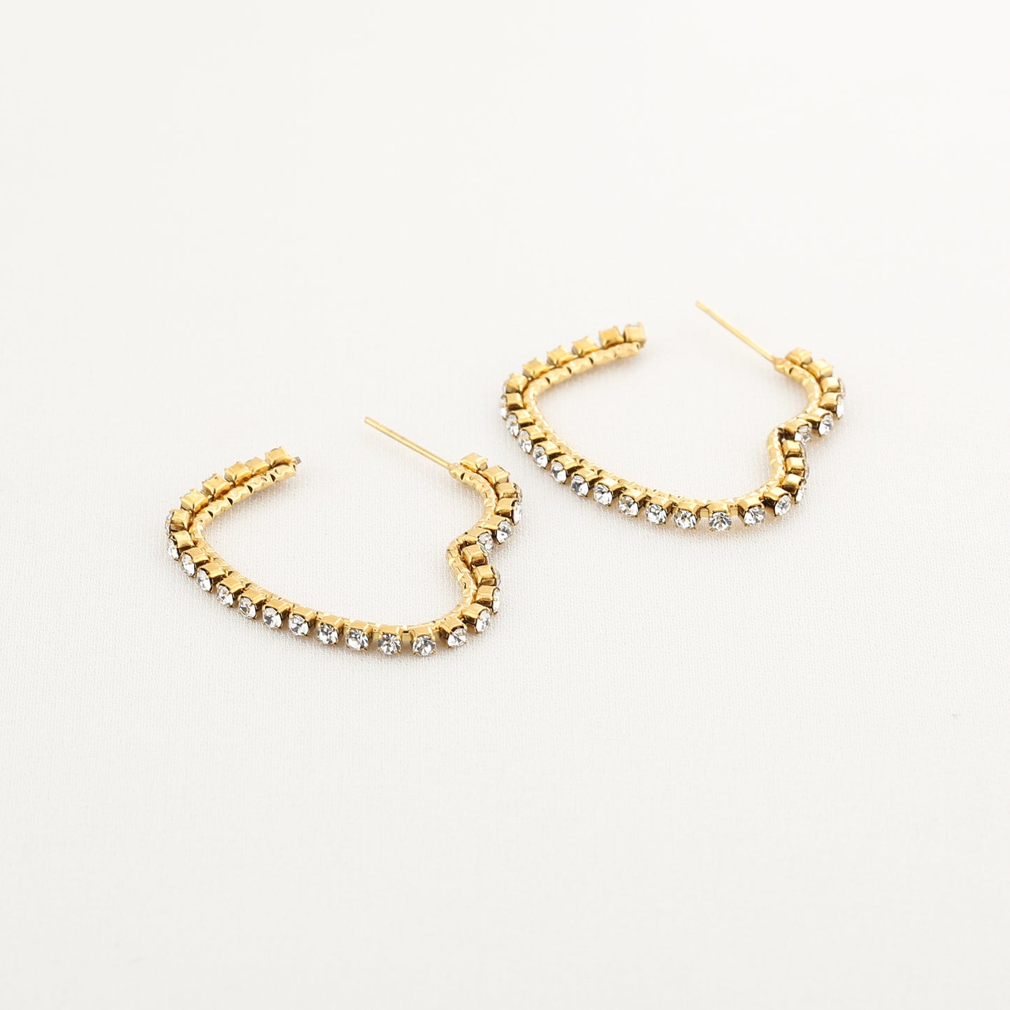 Rhinestone Heart Earrings - gold