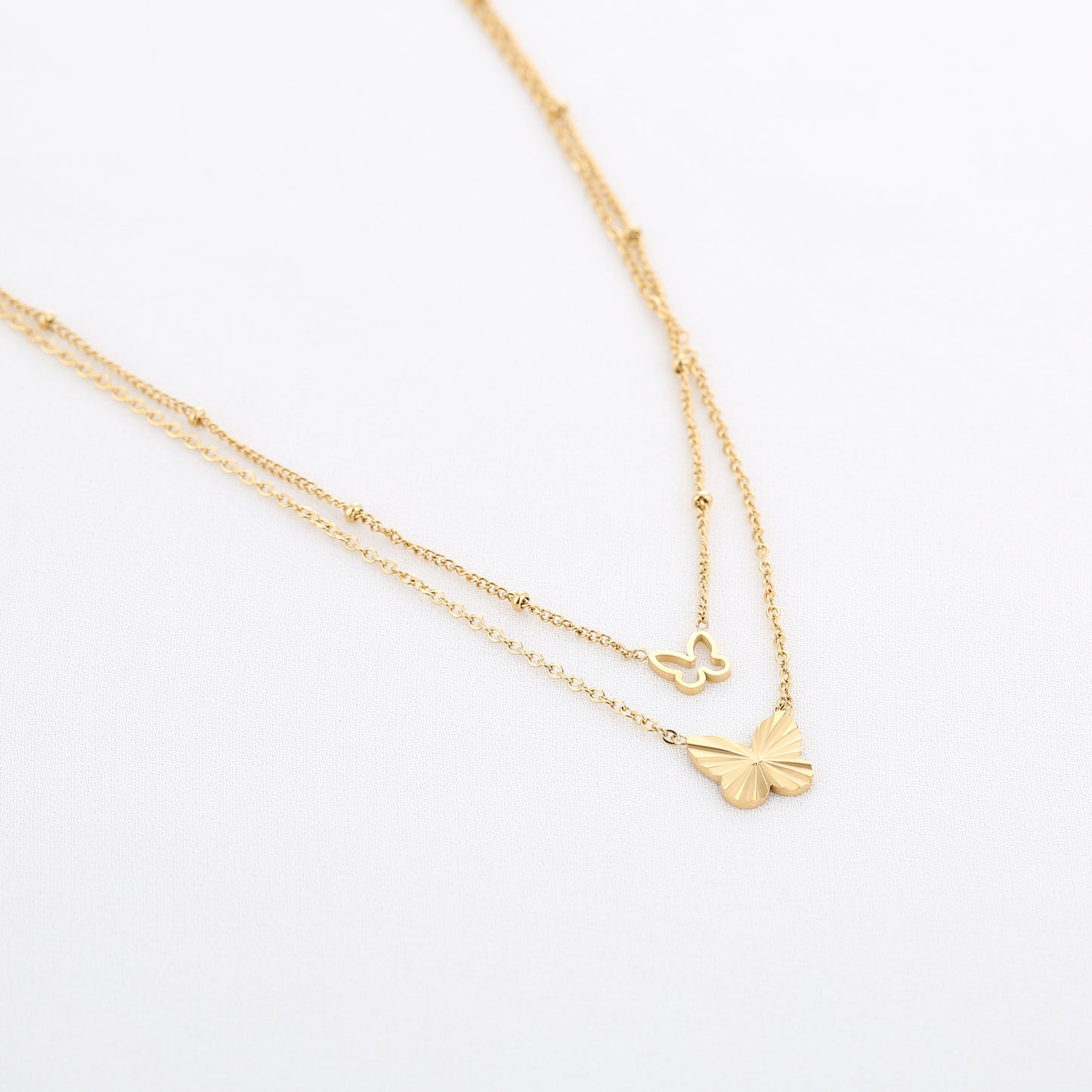 Double Butterfly Necklace - gold