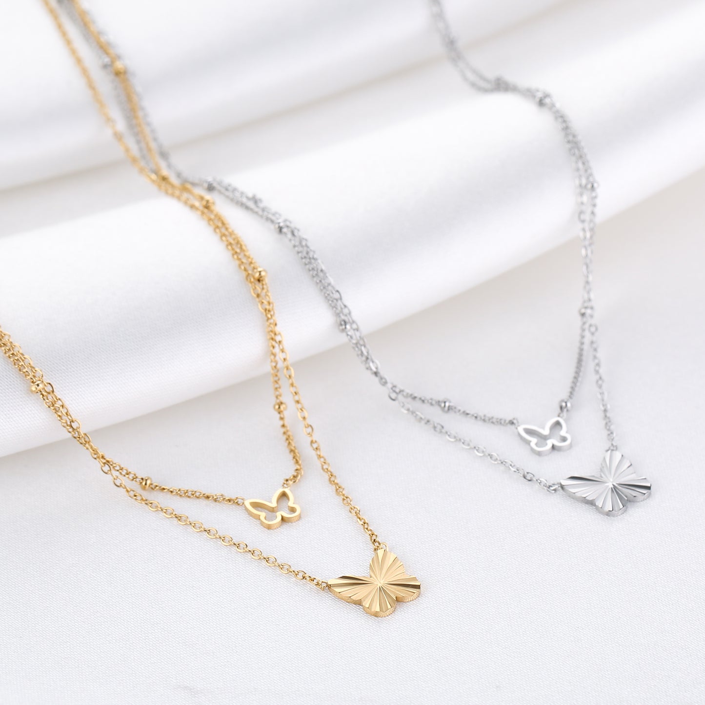 Double Butterfly Necklace - gold