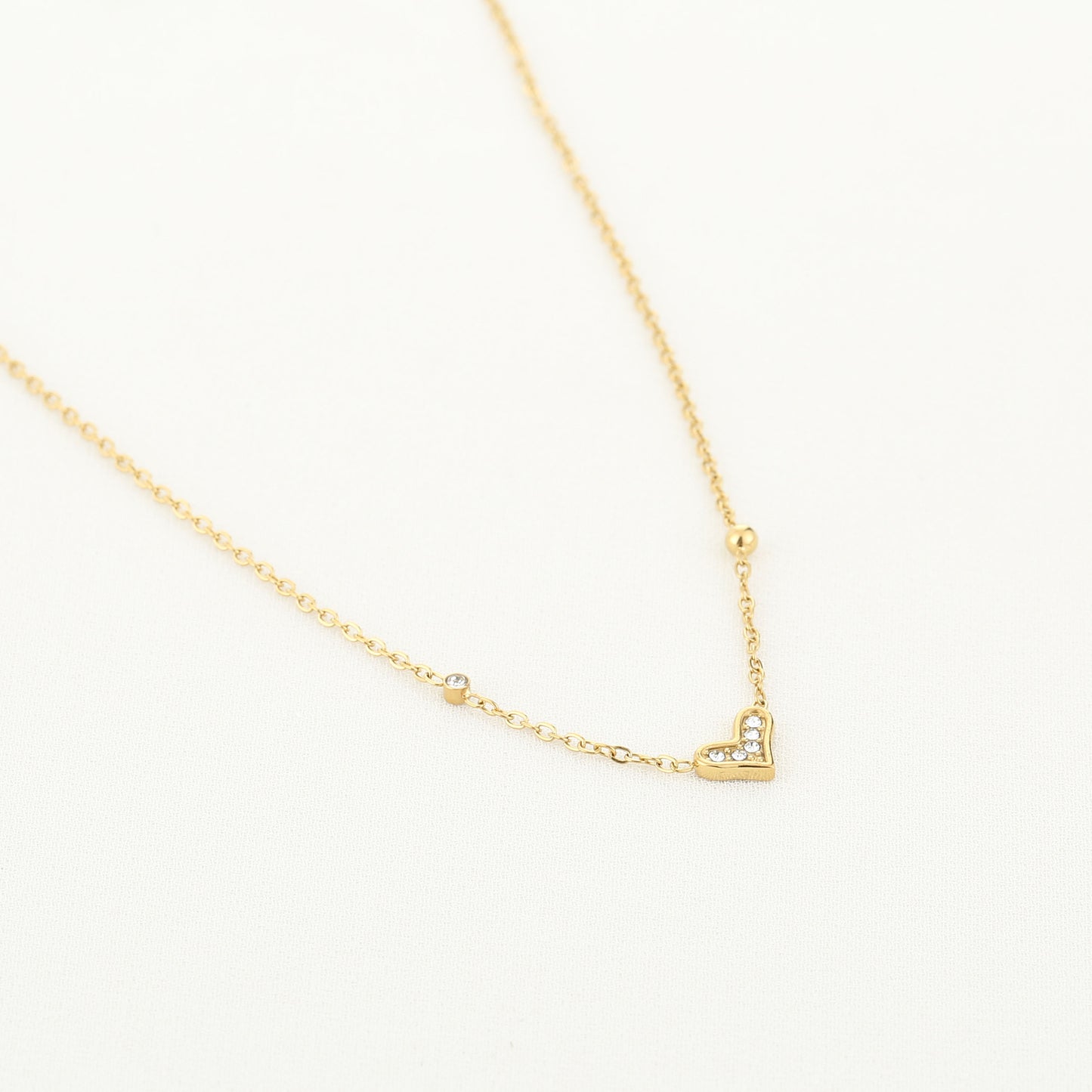 Small Stone Heart Necklace - gold