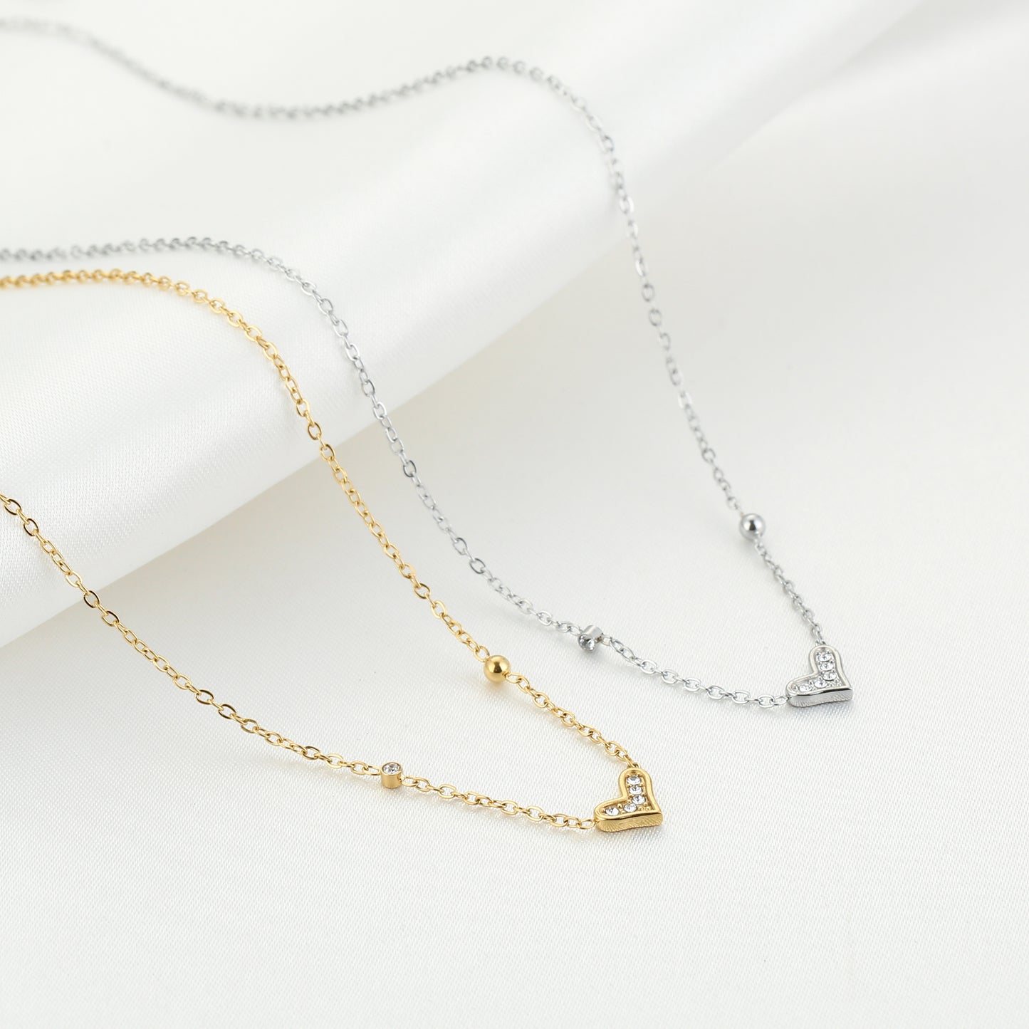 Small Stone Heart Necklace - gold