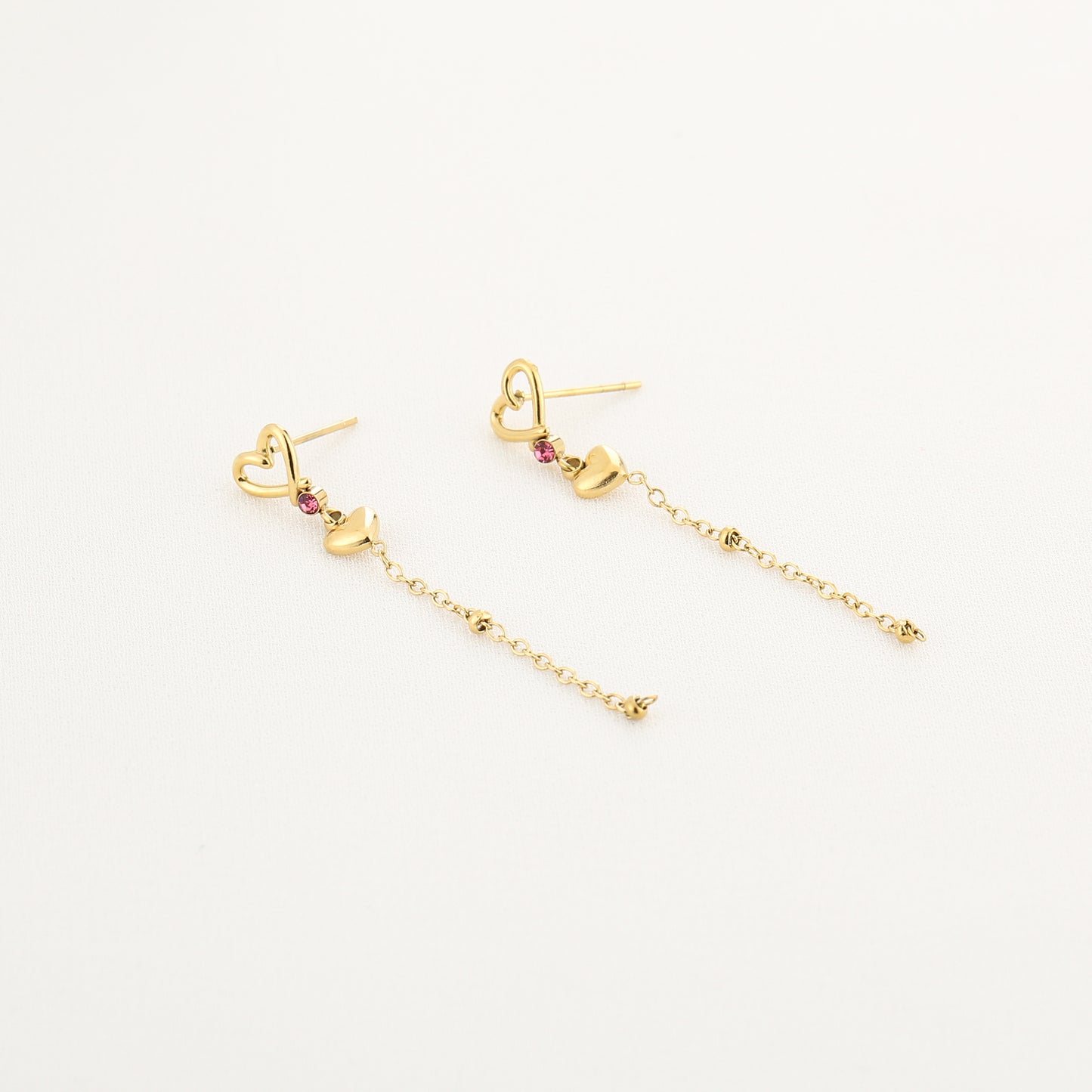Pink Heart Earrings - gold
