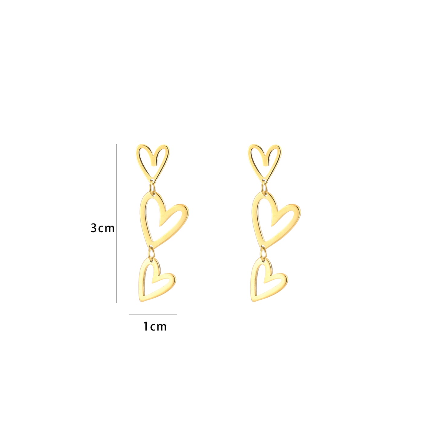 Three Hearts Earrings - gold