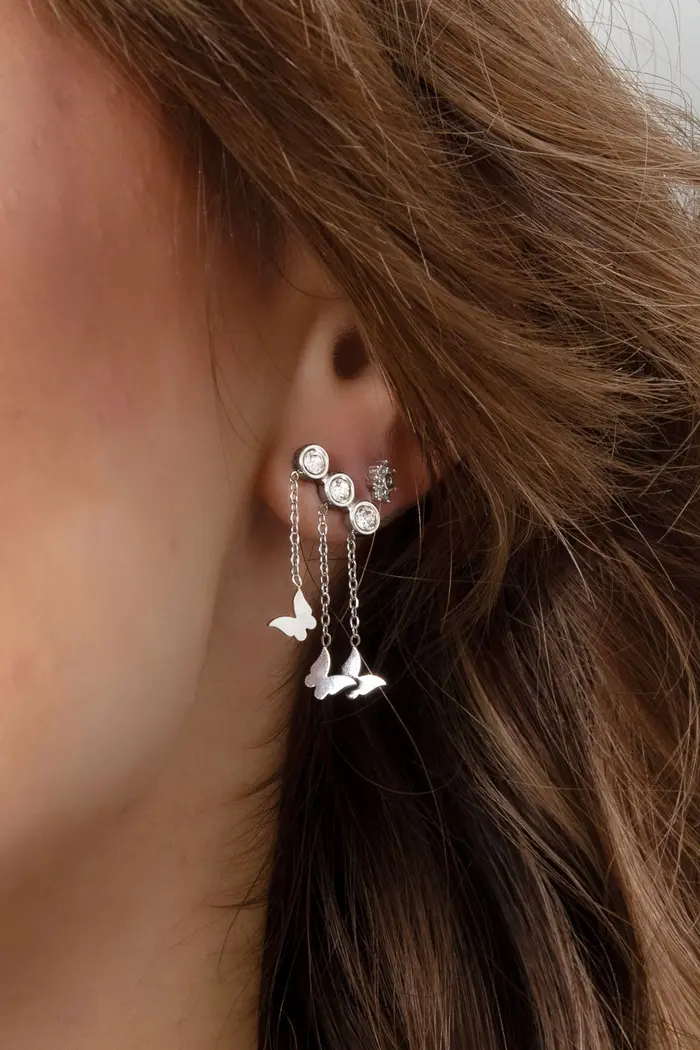 Three Butterfly Earrings - gold