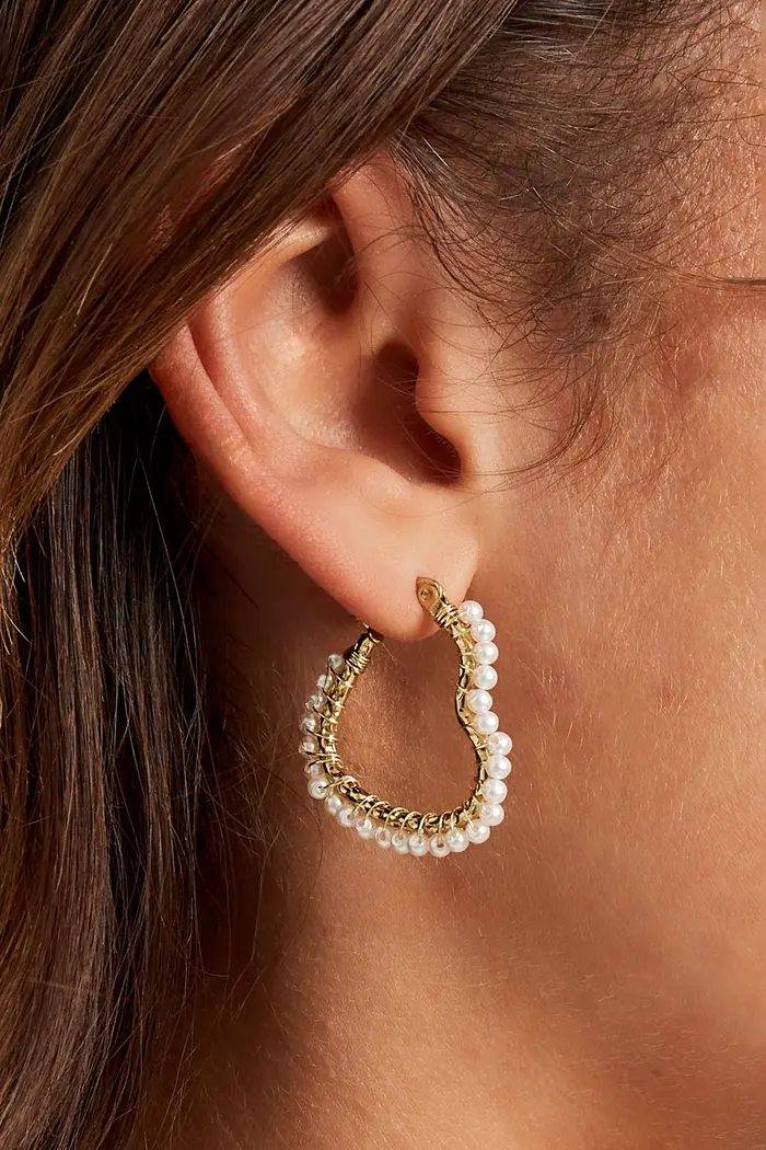 Pearl Heart Hoop Earrings - gold