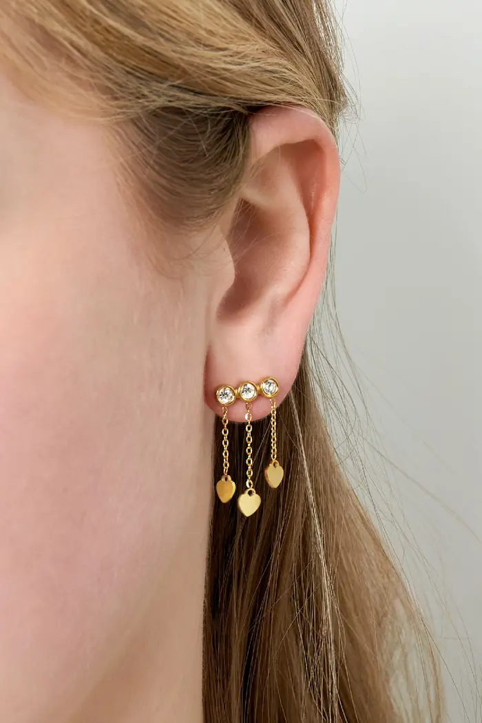 Three Heart Earrings - gold