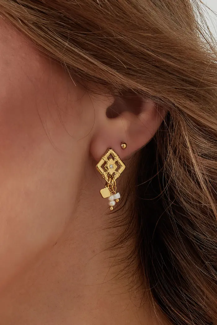 Diamond Beads Earrings - silver