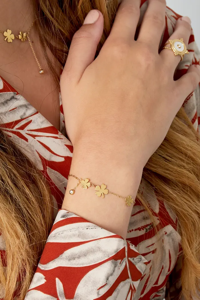 Bracelet Clovers And Stone - gold