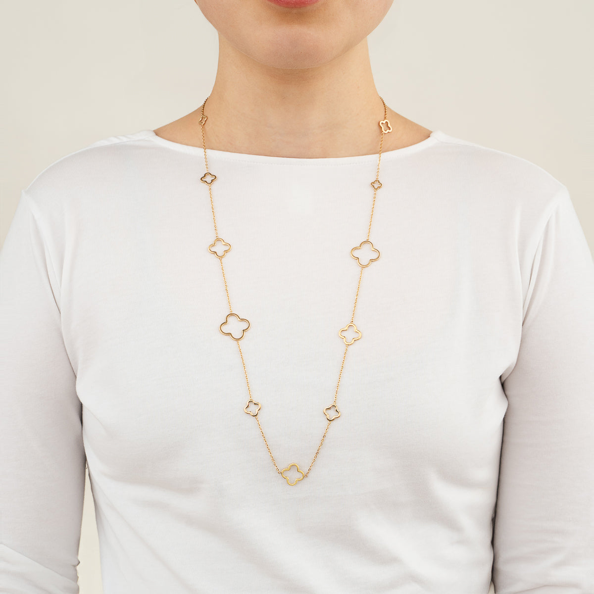 Long Clover Necklace - gold