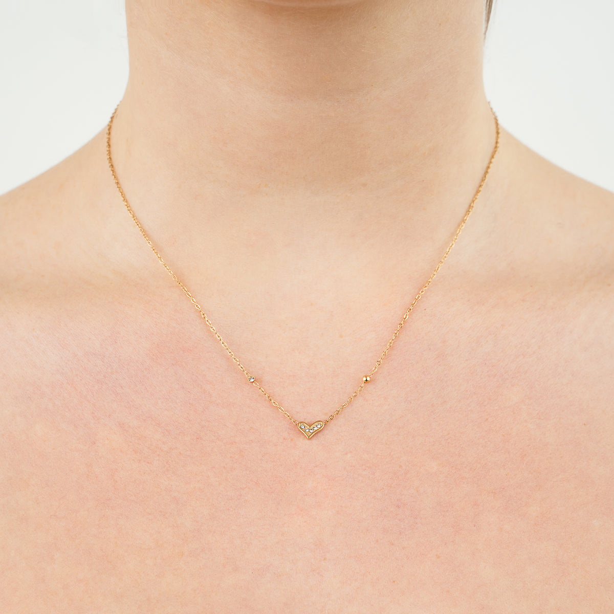 Small Stone Heart Necklace - gold