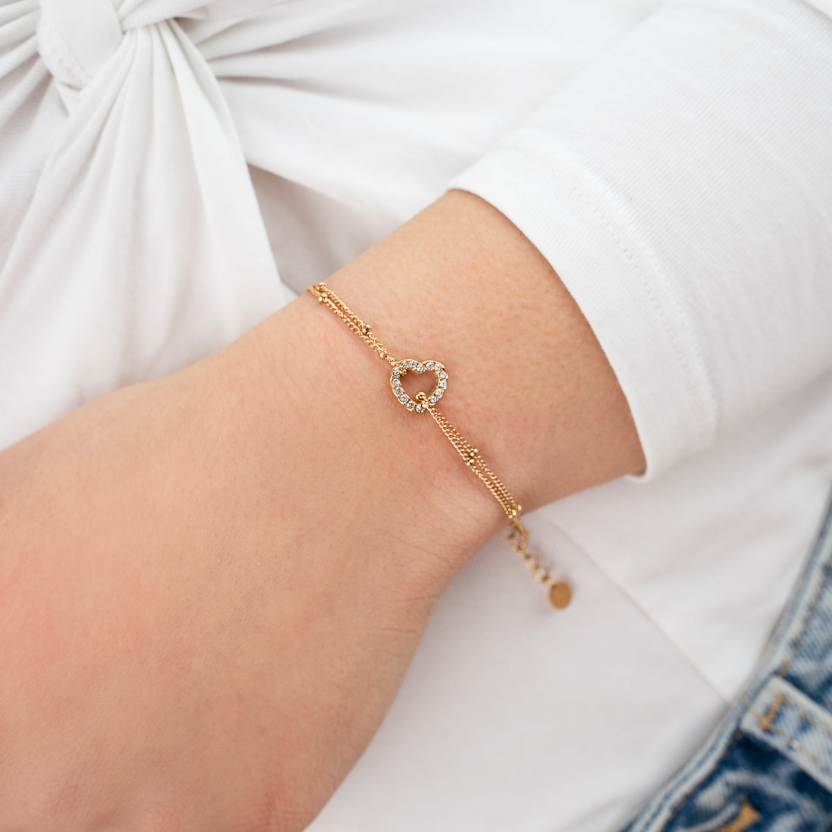 Double Layered Heart Bracelet - gold