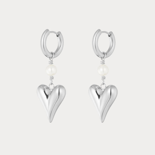 Hanging Heart Earrings - silver