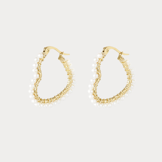 Pearl Heart Hoop Earrings - gold