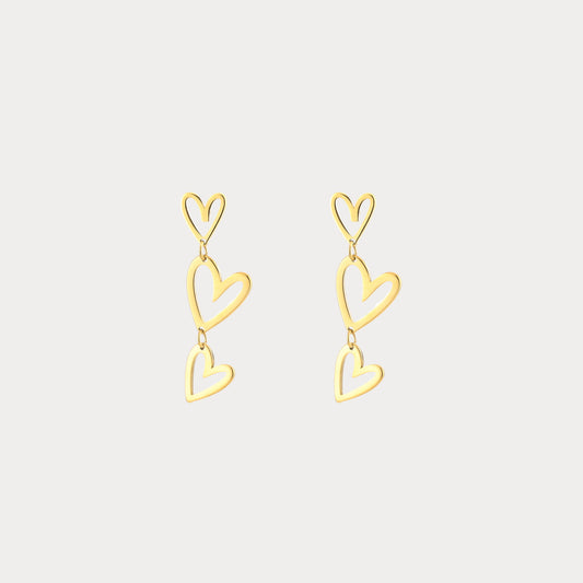 Three Hearts Earrings - gold