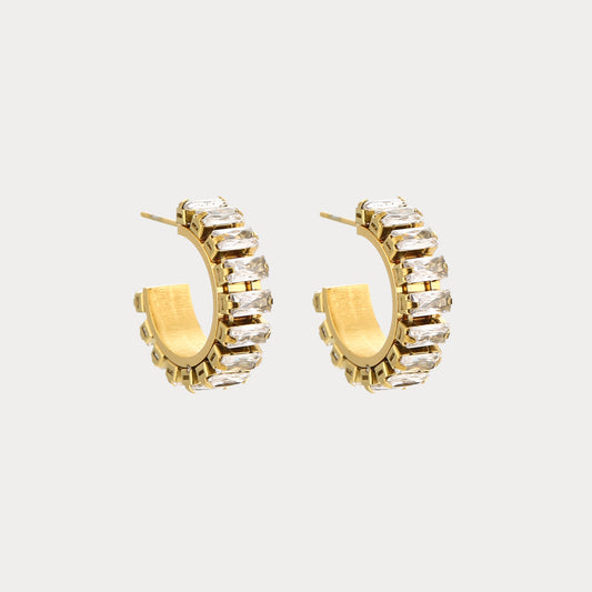 Stones Hoop Earrings - gold