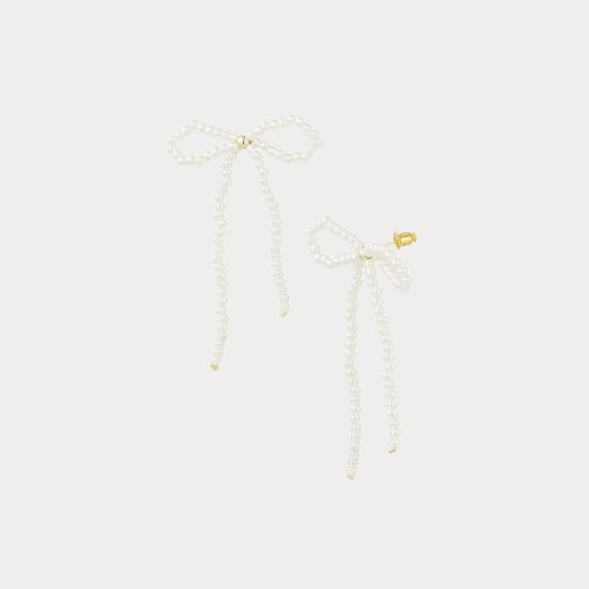 Pearl Bow Earrings - gold