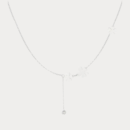 Dropped Clover Necklace - silver