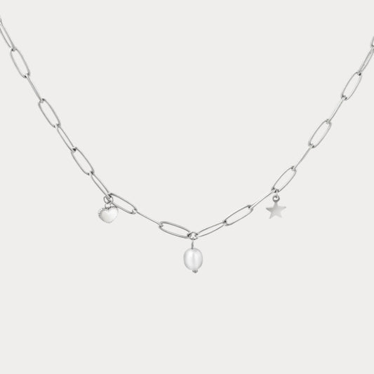 Rosy Pearl Necklace - silver